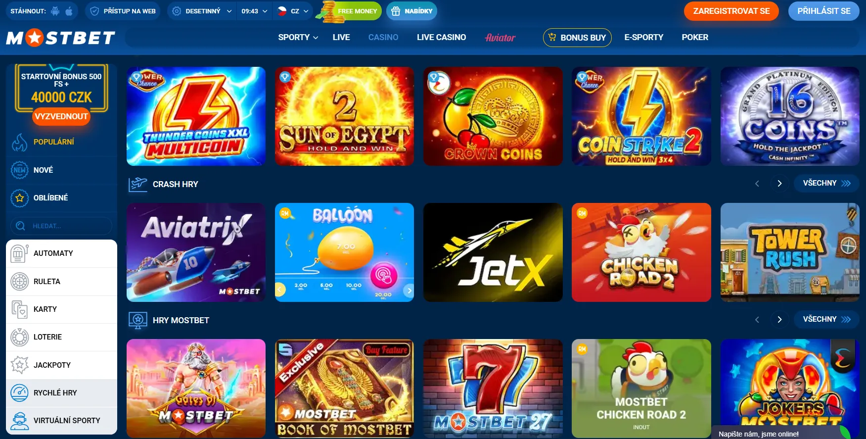 Přístup ke slotům a živému kasinu – Mostbet app