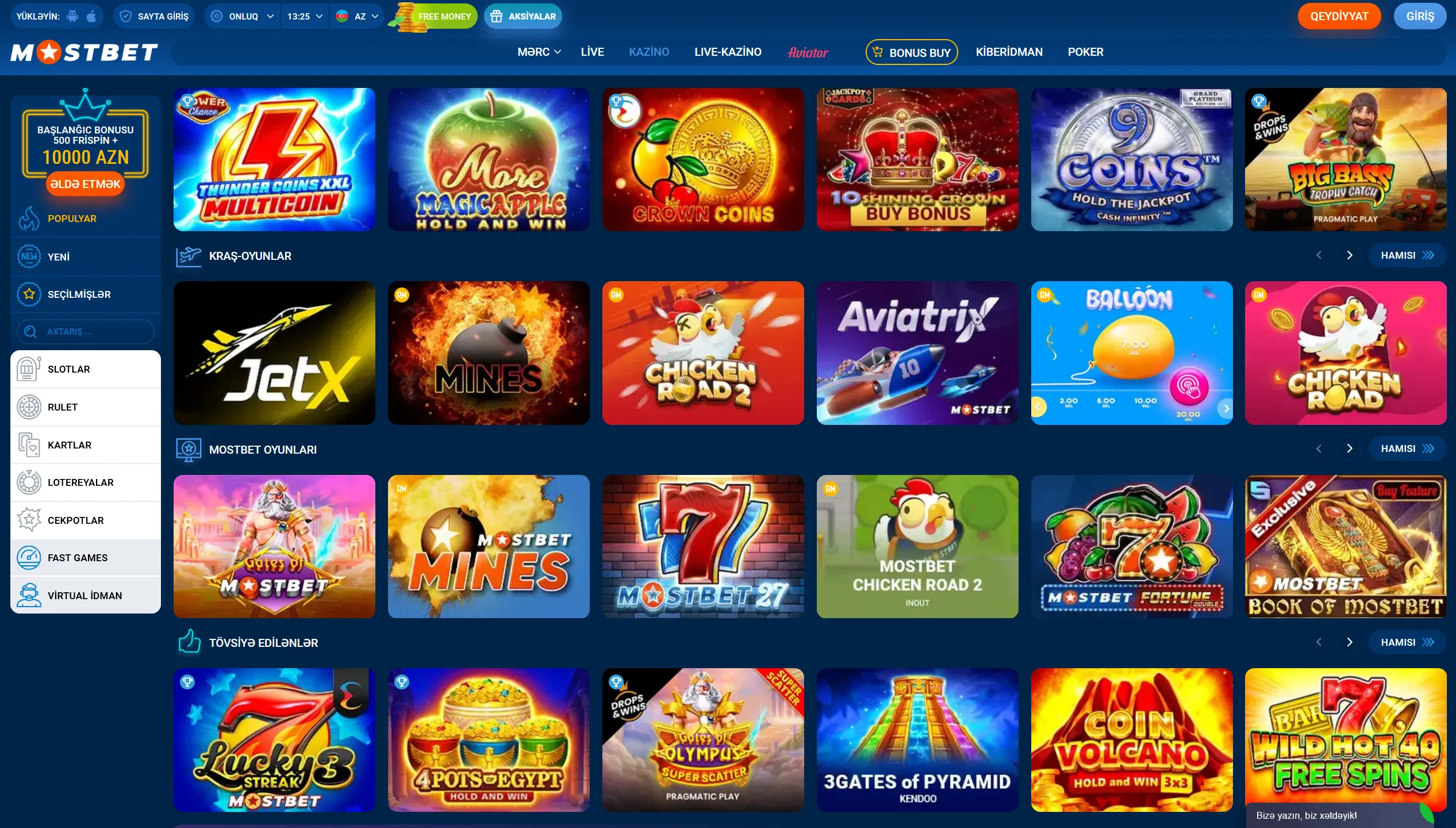 Mostbet Casino geniş oyun kataloqu